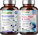 B-3 Nicotinamide 500 mg 180 Vcaps - 毛皮和钉子 180 Caplets 1000 mcg Biotin - Nicotinic Amide Niacin 天然无氟维生素配方 - 支持皮肤细胞健康