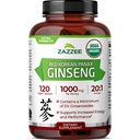 Zazzzee USDA 有机红韩Panax Ginseng 20:1 提取,1000 mg,5% Ginsenosides, 120 Vegan Capsules, 标准化和集中 20X 根提取,100% 蔬菜,全自然,美国制造