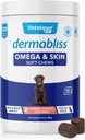 Vetnique Dermablis Omega & Skin 健康鱼油用于狗软 厨师健康 皮和肥皂用于狗 生物素 & DHA - Hickory 沙门狗治疗(120 Counter Chews)