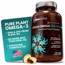 OmniBiotics Vegan Omega 3 DHA EPA 补充 – MD认证产前补充 8X More DHA Than Krill Oil, Fish-Free,非GMO – 60 Vegan Capsules