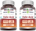 神奇的Folic Acid Supplements 5000 Mcg 120 平板电脑 美国制造的Gluten Free 2 Pack)