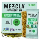 Mezcla Puff Crispy 蛋白条、Gluten Free & Vegan 蛋白条、10g 蛋白条、Alt for Crispy Rice treat, Granola Bars & 早餐条、成人健康小吃、Matcha Vanilla, 12 Pack