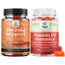 草药甲状腺支持包 - Potent Kelp碘与L Tyrosine, Bladderwrack, Selenium & Pure Ashwagandha和维生素D3 Gummys - 美味的D型成年人,每服骨肌肉2000IU