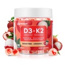 维生素D3 K2 Gummys w/无糖镁 - 90 Counter QQ D3 Vitamin 5000 IU + K2(MK-7) 100 mcg - Vegan K2 D3 维生素补充剂 高吸附支持骨,肌肉,Mood & Immune(Lychee Flavor)