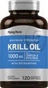 Piping Rock Krill Oil Omega 3 Softgel Capsules + 1000 mg + 120 Counter + EPA DHA 配有 Astaxanthin + 最大力量 → 非GMO, Gluten Free