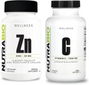 NutraBio Zinc Chelate 和维生素C 配有 Rose HIPS 补充包 - 维生素补充包 May 帮助抗氧化剂和免疫支持以及整体健康