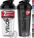 VELOMIX - 2 Pack - 28 oz 蛋白质摇摆瓶 蛋白质搅拌机 - 2x 电威斯克 | Leak Proof Shaker 杯 蛋白质摇摆机 | 蛋白质摇摆瓶 包 (黑色/透明)