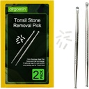 2pcs Tonsil Stone 清除 Tonsillith Premium 工具 无污钢口服清洁器,装有10个软硅酮盖