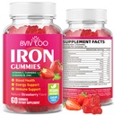用于成人和儿童的Vegan铁制品----配有维生素C、A、B-Complex、Folate、Zinc和Biotin----用于血液建设和能源支持,60 Gummies
