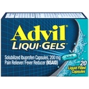 Advil Liqui-Gels 疼痛解脱器和减少发烧器,为患有头痛、背痛、月经疼痛和联合疼痛解脱的成年人提供200毫克的疼痛药物 -- -- 20个液体填充盖盖