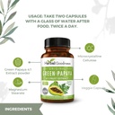 Green Papaya Capsules 4X 强力,有机帕帕亚叶和果实提取板,消化性健康,酶,亲生素,抗氧化剂-600mg,60 Capsules,案例12-草药良性