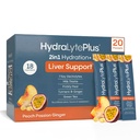 Hydrlyte Liver 支持 + 电解混合 与 Milk Thetle, Turmeric, Ginger, Prickly Pear, 绿色茶叶提取 用于快速还水(Peach Passion Ginger, 20 packets)