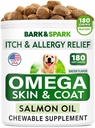 Omega 3 for Dogs and Cats - 180 Fish Oil treats for Dog Shedding, Skin Altergy, Ich Relief, Hot Spots 治疗 - 联合健康 - 皮肤和煤炭补充 - EPA & DHA 脂肪酸 - 沙门油 - 培根
