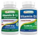 最佳天然维生素B12 6000 mcg和维生素D3 1000 IU