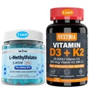 维生素D320,000 IU + K2(MK7)200mcg,L-MethylFolate 15mg & Methy B12 Gummies