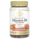 Solgar Vitamin D3 成人的Gummys 5,000IU 超强概率维生素免疫系统对男女的支持 -- -- Tasty Strawberry Flavor, Gluten & Gelatin Free Gummy, 2个月供应,60人服务,2g糖