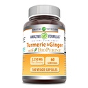配有BioPerine 2250 mg的Turmeric Crucumin & Ginger 配有 – 配有 Veggie Capsules → Non-GMO → Gluten Free → 配有美国蔬菜理想(180个计数)