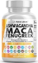 与Tongkat Ali Ginseng合作的清洁营养素补充剂 Ashwagandha Maca Root Fenugreek - 辅助压力、Mood & Thyroid - Ashwagandha Capsules Fenugreek Caps - 1 Pack