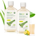 AloeCure USDA 有机Aloe Vera Juice Lemon Flavor - 在收获12小时内制作 - 平衡胃酸的自然消化补充 - 支持消化和免疫健康,2 Btls x 16.7oz
