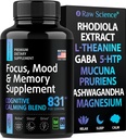 记忆和焦点的大脑补充剂 - Ashwagandha, L Theanine, Rhodiola 提取剂, GABA, 5HTP - Nootropic, Mood Support & Cortisol 补充剂 - 氧化镁, Mucuna Pruriens - 60 Capsules