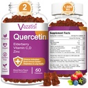 Quercetin Gummys、Quercetin 配有维生素C Zinc、Bromelain、长老莓和维生素D、支持成人儿童、女性男子120 Gummy Chewable