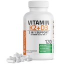 Bronson Vitamin K2(MK7) 配有 D3 补充 Non-GMO公式 5000 IU Vitamin D3 & 90 mcg K2 MK-7 易吞D&K Complex,120 Capsules