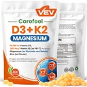 VEV Corefeel Vitamin D3 K2 10,000 IU Magnesium Supplement — 配有维生素D和K(MK-7),镁Glycinate & Malate,锌Citrate — 300 Softgel for Energy, Bone & Muscle Support