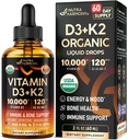 维生素D3 K2 USDA有机滴水 - 维生素D3 1000 IU & K2作为MK-7 120mcg - Immune & Mood支持,骨和牙齿健康 - 无糖橙汁 - 液体补充 - 在美国制造 - 2 FL OZ,60天