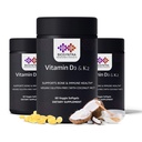配有椰油的维生素D3+K2 - Vegan Vitamin D 5000 IU & MK7 维生素K 110mcg 配有骨,心和免疫支持,非GMO,第三方测试,大豆免费,高吸收60 Veggie软胶