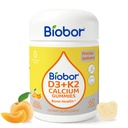 Biobor Vitamin D3 K2 Gummys with Calcium, 2000 IU D3 & 200 mcg K2(MK-7) & 200 mg Calcium, 无糖添加, 支持健康骨头和免疫健康, Gluten Free, GMO Free, Yellow Peach, 60 Count