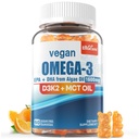 Vegan Omega 3 Gummys 1280mg + 维生素 D3 K2(MK7),Omega 3 成人鱼油替代品,w/Algae EPA 600mg & DHA 400mg,MCT Oil - 无鱼味 - 用于脑,眼,免疫健康,无糖,1包