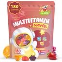 儿童多维他命Gummys 180 计数 - 眼睛,大脑和Gut支持 - 儿童无糖维生素 - 与Lutein,Omega-3 DHA & Prebiotics - 3 水果火焰 - 年龄 2+