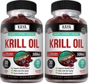 Kaya Naturals - 南极克里尔油500mg 配 Omega 3, EPA, DHA, Phospolipids & Astaxanthin 补充 - 大脑与健康维他命 - 抗衰老补充 - 30 Count Softgels (Pack of 2)