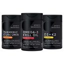 运动研究 南极磷脂油 Omega 3 1000 mg(含磷脂,Choline & Astaxanthin),Turmeric Crucumin C3 复合体(含Bioperine Black Pepper & Coconut Oil)和植物基维生素D3 + K2