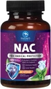 NAC补编 - 每架服役的N-乙酰-L-Cysteine – 用强抗氧化剂提供最佳吸收免疫支持 - 呼吸和活体健康支持 - Gluten Free, Bottled in USA - 60 Capsules
