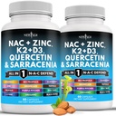 新AGE NAC 补充 N- Acetyl Cysteine 与维生素D3, K2, Zinc, Quercetin, Triphala, Sarracenia Purpurea, 长老莓, 圣巴西尔, 比普罗波利斯,布罗梅兰, L-Lysine - 120 计数