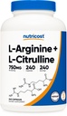 营养成本 L-Arginine L-Citrulline 综合体 750mg, 240 capsules - 非 GMO