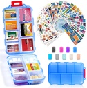 14 Grids 旅行药丸组织器箱 配有 415-Pcs 药品名称标签 - Pocket Daily Pharkey Case Control Kit - 旅行药剂持有者 鱼油维生素补充剂 存储 - 清蓝