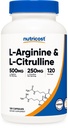 营养成本 L-Arginine L-Citrulline 综合体 750mg, 120 capsules - 非 GMO