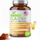纯度实验室 CLA 补充4500MG - 非GMO Safflower Oil - 支持能源、体重损失、心脏健康和肌肉健康 - 180 软凝胶