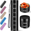 铝质旅行药丸组织者, Weekly Metal Pill案, Pill Holder, Moisture Profile Daily Pill Box 7天,大型药丸容器以持有维生素, 药物, 补充 [黑色 Knurling]