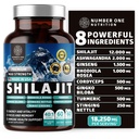 纯喜马拉雅Shilajit的男女[50%富尔维酸]比Resin好,有Ashwagandha、Ginseng、Turmeric、Gingko Biloba、Sting Nettle、Cordyceps支持能源和豁免,60Caps
