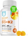 DR. MORITZ 维生素D3 Gummys (5000 IU) 配有K2 - 成人与儿童 - 维生素D3 K2 Gummys 配有Imune支持与骨健康 - Vegan,无糖,无胶(60 Counter)