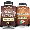 Nutrivein Premium 120 Cap Mushroom Complex 2600mg & 90 Cap Magnesium 2207mg Bundle - 11 Mushroom - Lions Mane, Chaga, Reishi, Cordyceps, & More - Immune & Brain 函数加记忆和焦点