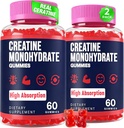 女性和男性的克里坦单水合物Gummys, Taurine & B6, Chewable Creatina Pre Working Gummys for Max Force & Muscle Growth, Energy, Endurance, Creatine for Men & Men & Men - 2瓶