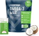 Coromega MAX 2400mg Omega-3 鱼油 + 维生素D 挤压包,野味,无鱼味 - 3X 比软胶更好吸收,支持脑和心脏健康(90 服务,椰子泡)