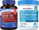 Krill Oil 1000mg and Probiotics Bundle, Omega 3s with DHA EPA & Astaxanthin, Plus 80亿 CPU 25 Strains, Gut, Heart & Immune 函数,非GMO,美国制造,60 软胶 + 60 Capsules