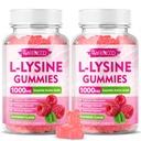 2 Pack L-Lysine 1000mg Gummys,成人和孩子赖氨酸补充剂,口腔和口腔健康必需氨酸,Boost Immune & Colagen & Calcium,无糖,Raspberry Flavor,120 Counter