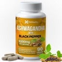 Ashwagandha Capsules, 90 Vegan Capsules, 10 100 Mg / Capsule – 100% Natural Ashwagandha 根提取粉和黑椒提取, 非GMO, Gluten- Free
