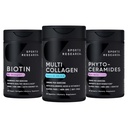 运动研究 Vegan Biotin 10,000 mcg 配有椰油,多科拉根药丸(第I,II,III,V,X号) 水解Collagen Peptides 配有Hyaluronic Acid + Vitamin C & Phytoceramides 每软胶350 mg